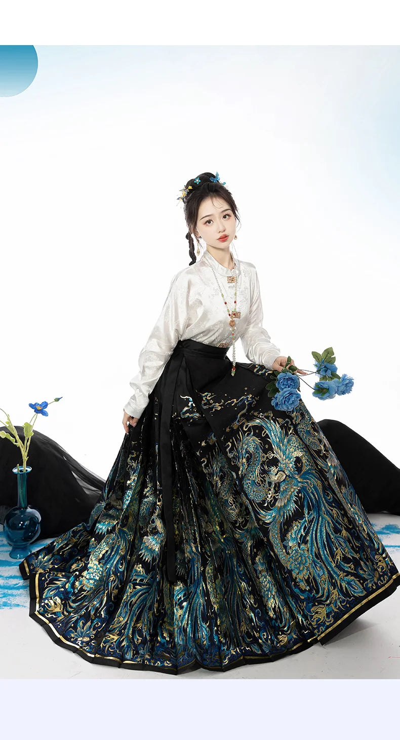 Original Dragon Phoenix Woven Gold Skirt Ma Mian Skirt Han Fu Makeup Hua Ming Ma Mian Skirt Women's Spring 2024 Chinese HANFU.