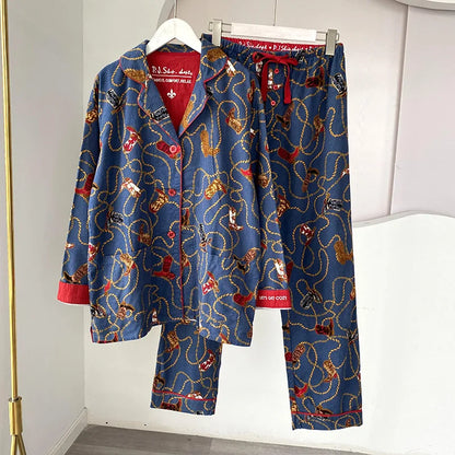 2025 New Pajamas Suit Cotton 2 Piece Set Women Print Cartoon Nightwear Long Sleeve Trousers Set Autumn Loungewear Home Clothes.