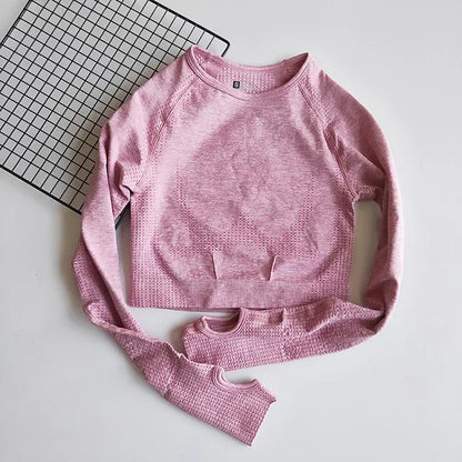 Seamless Shirts Crop Top Long Sleeves Shirts for Women Sports Fitness Gym Clothing Workout Tops Sports Shirts