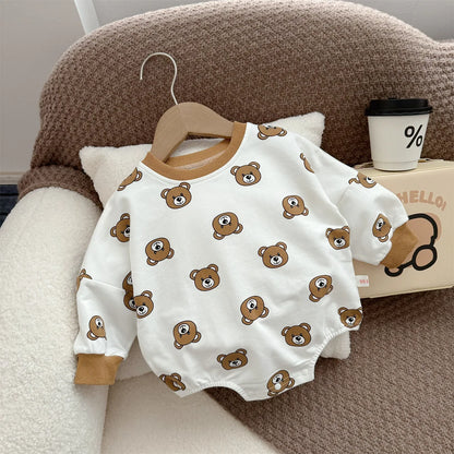 Ins 2024 Frühling Herbst Baby Jungen Bodysuit Baumwolle gestreiften Cartoon gedruckt Langarm Kleinkind Jungen Stram pler Neugeborene Jungen Outfits