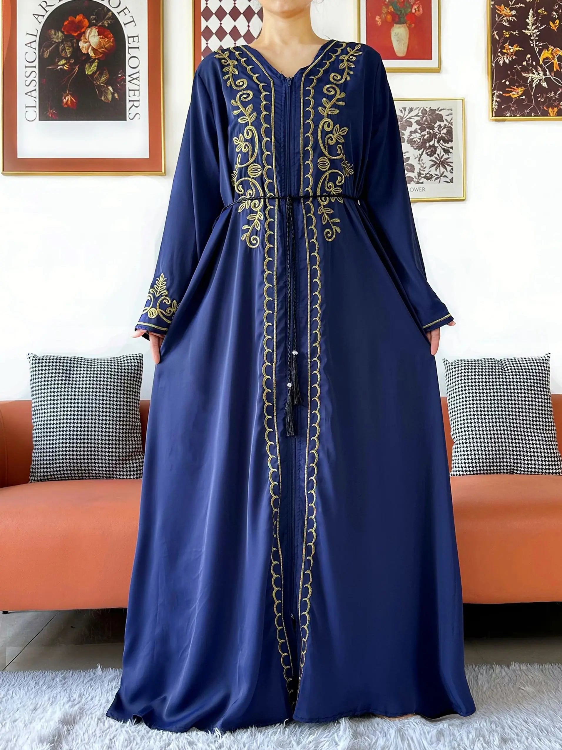 2025 New Elegant Women Abaya Long Sleeve Chiffon Loose Open Abaya Muslim Islamic Clothing Cardigan Style for Special Occasions.