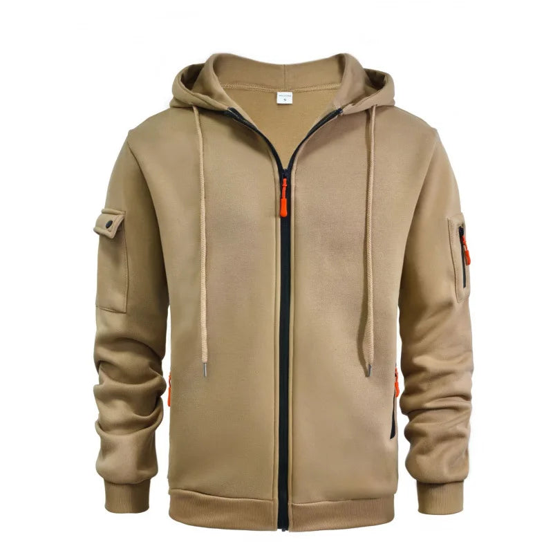 Mens Streetwear Military Sweatshirt Fleece Winter Zipper Pullover Fashion Men's Solid Color Loose Lamb Thick Jacket Men Clothing.