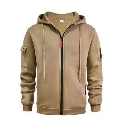 Mens Streetwear Military Sweatshirt Fleece Winter Zipper Pullover Fashion Men's Solid Color Loose Lamb Thick Jacket Men Clothing.