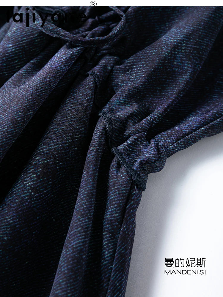 TAJIYANE 100% Maulbeerseide Kleid Frau Sommer 2025 Elegante Lange Kleider Denim Gedruckt Party Kleider Damen Kleidung Vestidos.