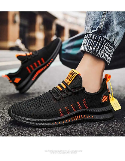 Men's sneakers lace-up flying woven through casual shoes vulcanized lightweight flat comfortable running shoes plus size 48.
