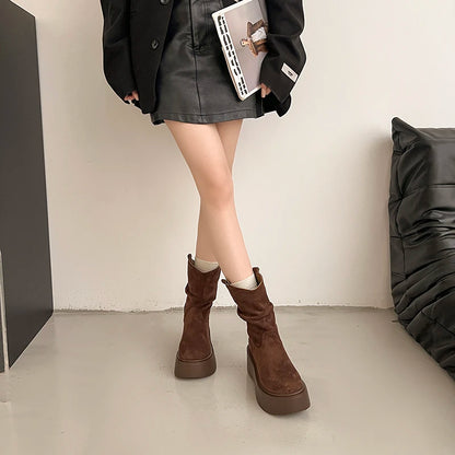 Chunky Platform Thick Sole Woman Ankle Boots Design Round Toe Slip On Shoes  2025 Autumn Winter Short Botas Para Mujer