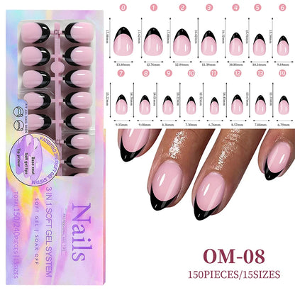 150Pcs/Box Acrylic Press on Nails Full Cover Fake False Tips Soft Gel Extension T-shaped Oval Capsule Almond Sculpted Salon DIY
