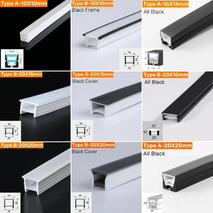 Recessed Black Silicone Tube LED Neon Light Flexible Rope Channel Diffuser WS2811 WS2812B Outdoor Waterproof Ribbon Strip Lights.