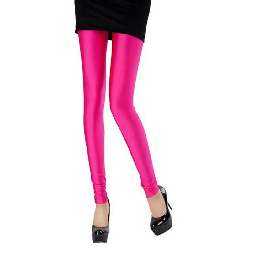 New Spring Solid Candy Neon Leggings for Women High Stretched Female Legging Pants Girl Clothing Leggins Plug Size.
