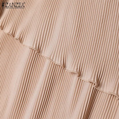 2025 ZANZEA Fashion Women Autumn Long Sleeve Maxi Sundress Muslim Abaya Dresses Duabi Robe Femme IsIamic Clothing Hijab Vestidos.