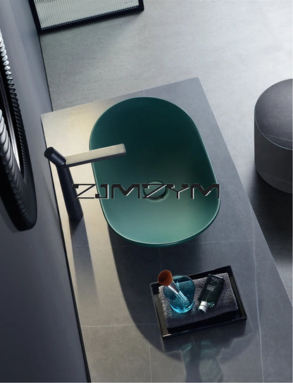 Nordic Keramik Gefäß Waschbecken Eitelkeit Schüssel Oval Badezimmer Tisch Waschbecken Toilette Balkon Kunst Becken Über Theke Sockel Waschbecken