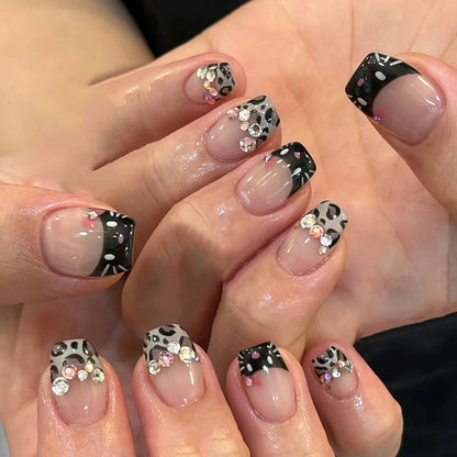 24pcs Detachable Short Press on Nails Y2k rhinestone False Nails with Glue Ballet Sweet Cool Girls Artificial False Nails Tips.