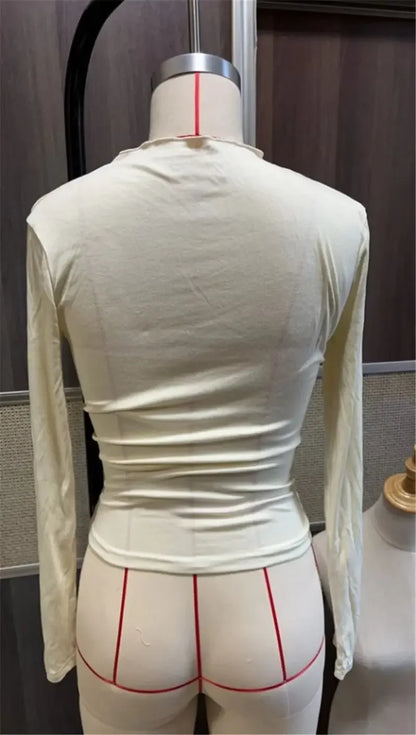 Slim Fit Long Sleeve Women's T-shirt Pure Color Design Pleated Detail Base Shirt Ladies Top Quality Material Comfortable Wear.