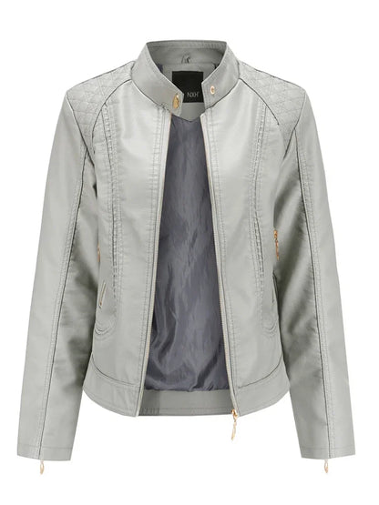 Women's Elegant Stand-up Collar Solid Jacket 2022 Female Three-dimensional Pattern Coat S-4XL New Pu Faux Leather Jacket Women