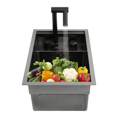 Bymaocar Edelstahlspüle 30 x 45 x 23 cm mit Wasserhahn, eingebettetes Küchenspüle, einschüssel, verdecktes Küchenspüle