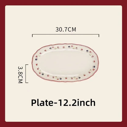 SOLECASA Pastoral Style Ceramic Tableware Soup Bowl Salad Bowl Dish Pasta Dessert Plates Dinnerware Dinnerware Table Decoration