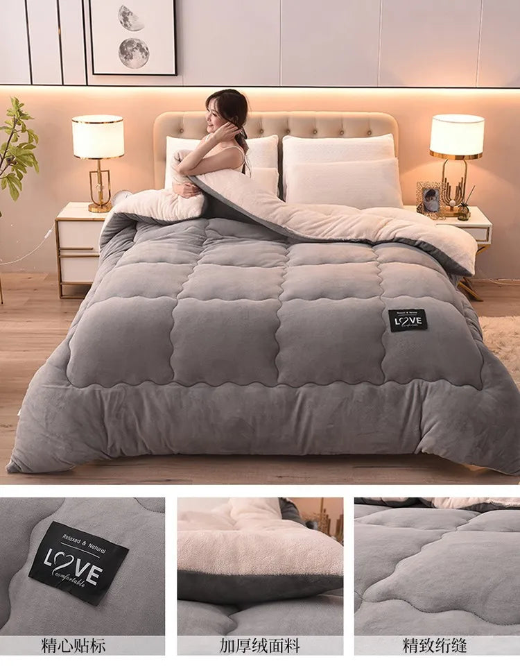 New Super Warm Lamb Wool Quilt Winter Thickened Cotton Quilt Warm Cotton Double sided Velvet Soft Extra Large Blanket.