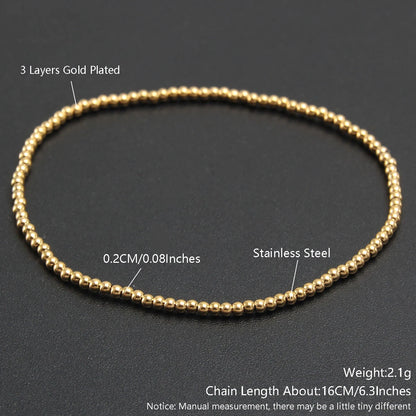 MHS.SUN Trend Stretch Stainless Steel Bracelets Gold Sliver Color 2MM 5MM 8MM Stacked Ball Beaded Bracelet For Women Men Jewelry