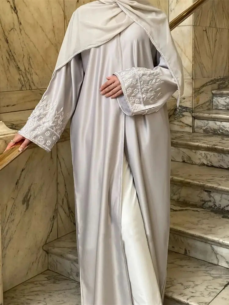 Ramadan Eid Open Beading Kimono Abaya Dubai Muslim Prayer Clothes Women Kebaya Kaftan Dress Islam Robe Arabe Femme Musulmane.