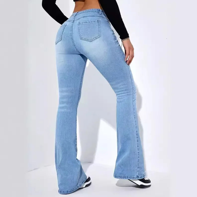 Jeans Women Denim Pants Long Pant Sheath Slim Fit Sexy Solid Mid Waist Button Pocket Trousers Straight Hip Wrap Casual.
