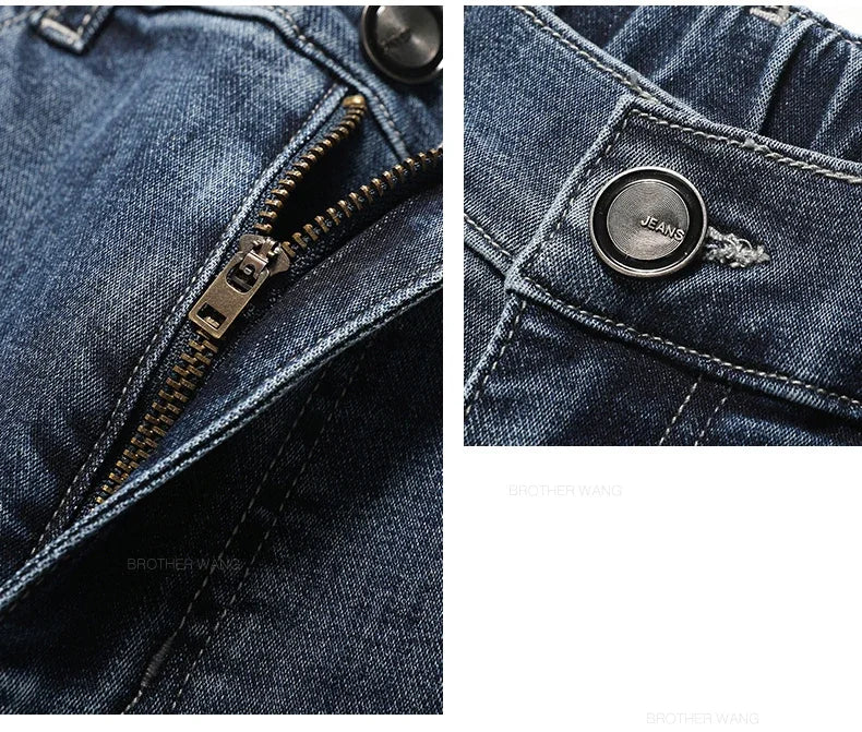 Spring Summer Thin Men's Classic Jeans Elastic Loose Straight Cotton Casual Denim Trousers Brand Clothing Business Male Pants.