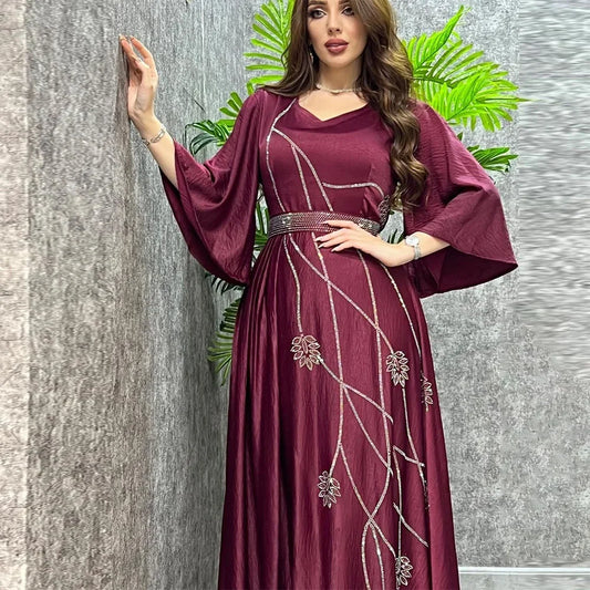 Eid Mubarak Djellaba Femme Diamanten Abaya Frauen Muslimischen Abend Party Kleid Dubai Türkei Kaftan Gürtel Jalabiya Islamische Robe Kleid.