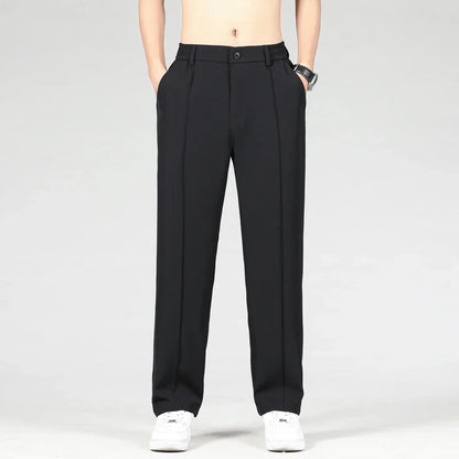 New Autumn Men's Business Straight Suit Trousers Elastic Waist Drape Loose Casual Stitching Khaki Black Pants Brand Clothing.