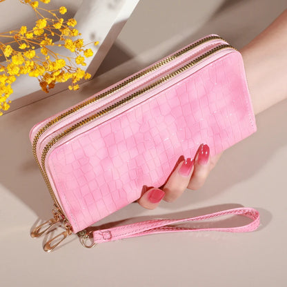 Chic Vintage Double Layer Clutch Wallet - Retro Zipper Coin Purse & Wristlet - Fashionable Womens Accessory with Secure Storage.