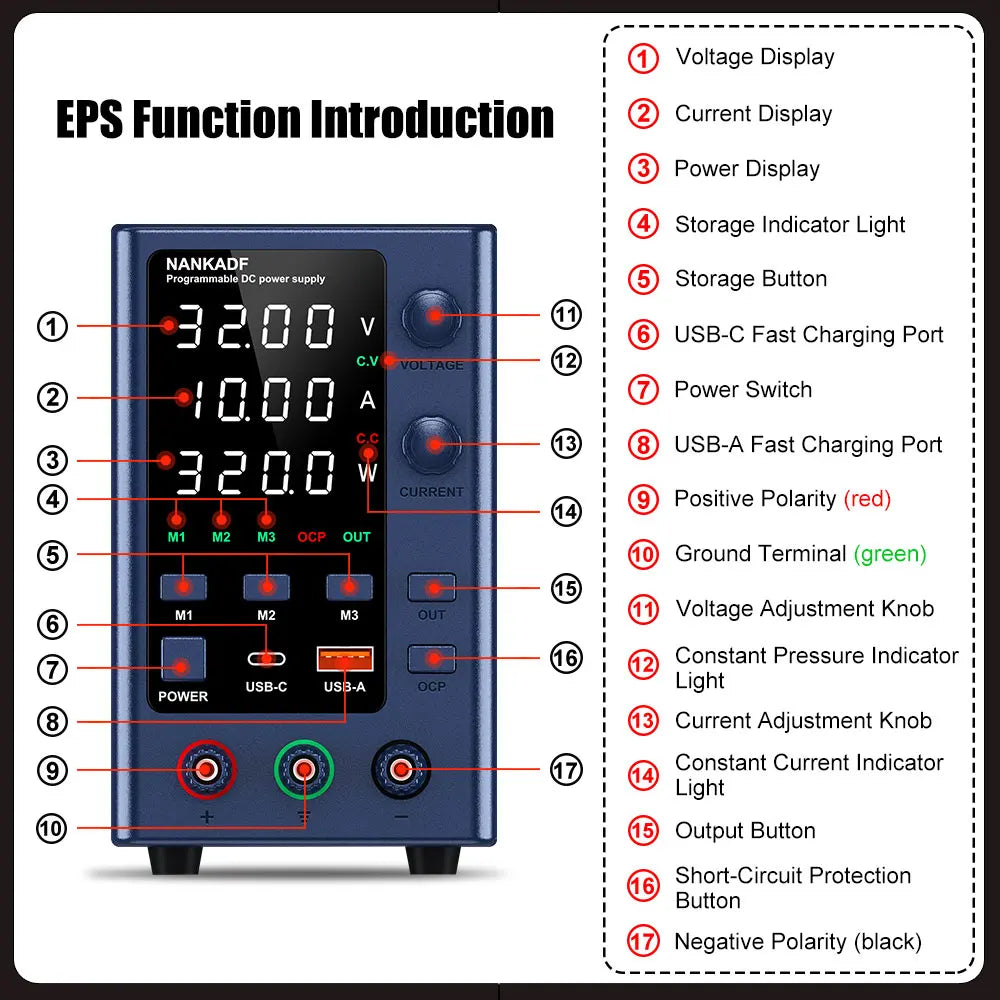 NANKADF DC laboratory power supply 30V 10A bench power supply encoder regulates voltage and current Dual input voltage 220V/110V.