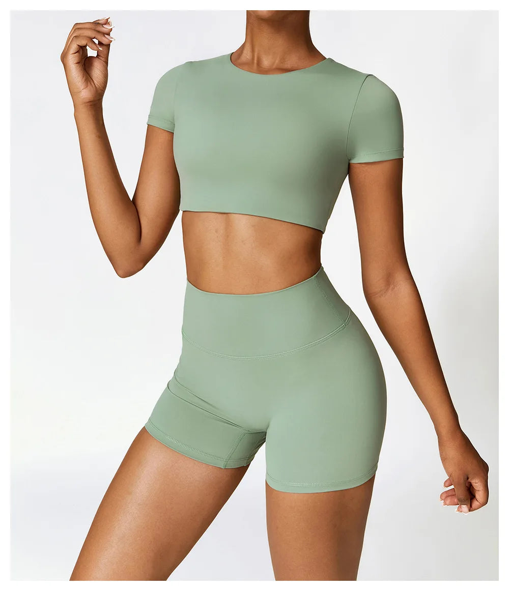 Yoga Top Women Sport T Shirts Push Up Fitness Clothes Short Sleeve Yoga Shirt Gym Top Running Active Wear Sport Top Femme Tights.