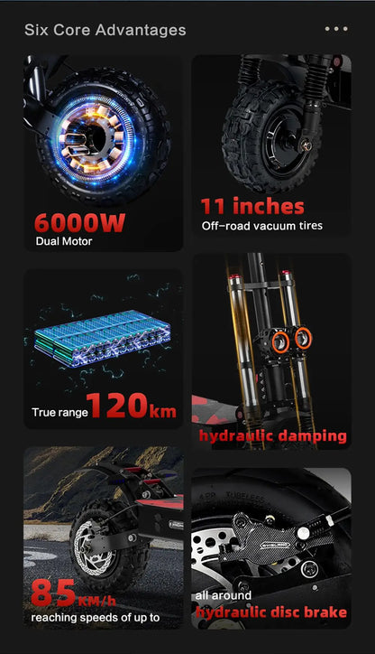 BOYUEDA S3-11 Electric Scooter, 120km Range, 85km/h Max Speed, 2*3000W Motor, 60V 38AH Battery,11-inch Tire,  LCD Display.