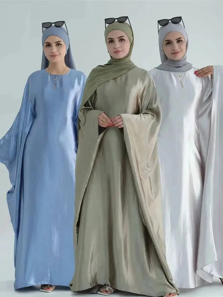 Eid Batwing Satin Shimmer Soft Crepe Abaya Dubai Luxury 2024 Islam Muslim Maxi Kaftan Dress Kebaya Abayas For Women Vestidos.