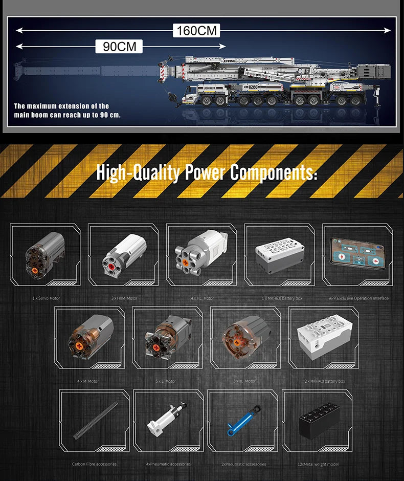 Mould King 17007 17008 Technical Truck Building Block Remote Control Liebherred LTM 11200 Crane Model Kids Christmas Car Toys.