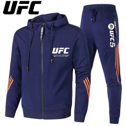 UFC New Frontier Men's Casual Sports Set Fashion Zipper Jacket Running Women's Men's Sports Set UFC Printed Outdoor Hoodie Set.
