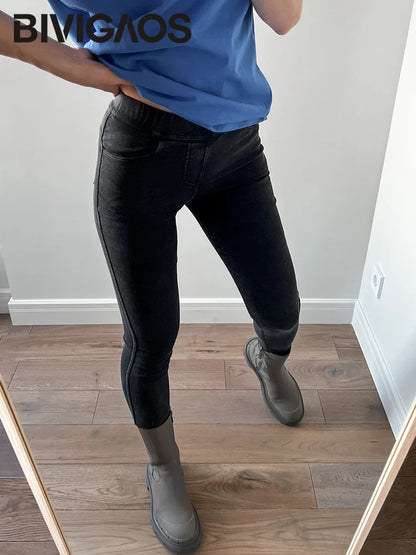 BIVIGAOS Fashion Women Basic Casual Slim Stretch Denim Jeans Leggings Pencil Pants Thin Skinny Jeggings Korean Womens Clothing.