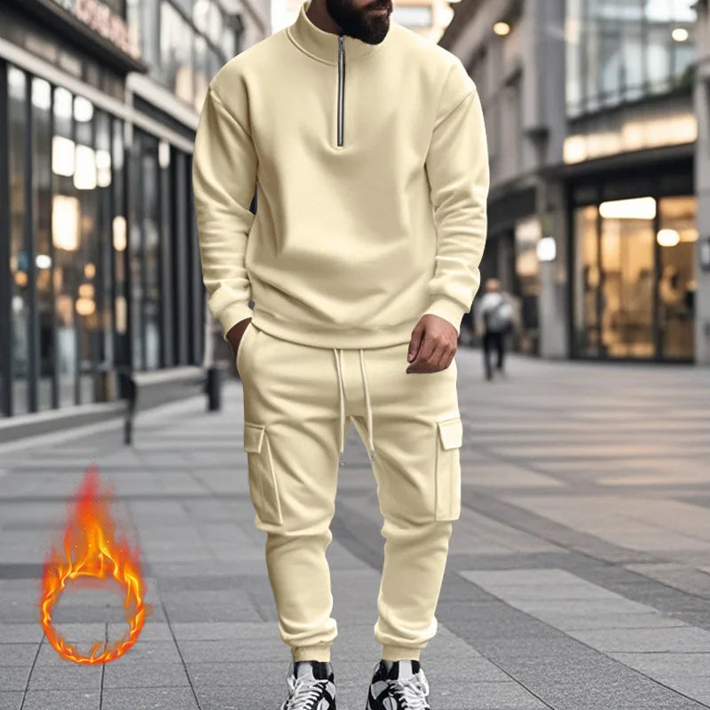 2024 Herbst und Winter Herren-Sporthosen-Set aus lässigem Samt mit warmem Reißverschluss