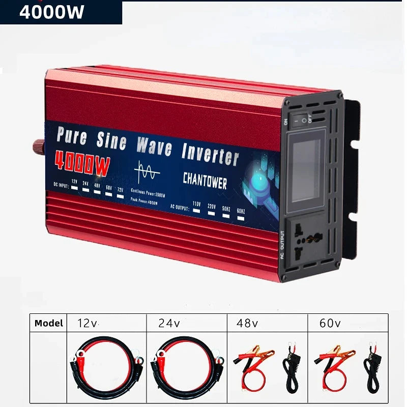 Pure Sine Wave Inverter 12V 220V 24V 110V 1000W 2000W 3000W 4000W 5000W DC To AC Portable Power Converter Car Solar Inverter.