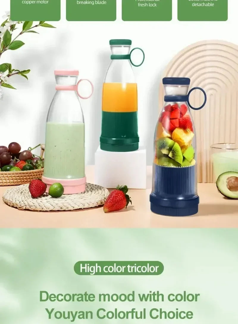 6-Blade Mini Portable Electric Juicer Bottle – USB-Charged, Shakes Orange/Lemon, Works As Fresh Fruit Mixer & Squeezer.