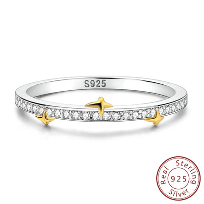 VAMO Original 925 Sterling Silver Woman Rings Gold Star Stone Rings Sparkling Wedding Rings Girls Jewelry Anniversary.