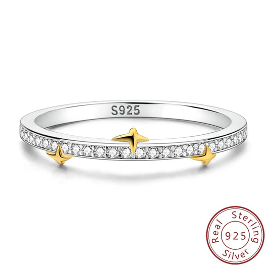 VAMO Original 925 Sterling Silver Woman Rings Gold Star Stone Rings Sparkling Wedding Rings Girls Jewelry Anniversary.