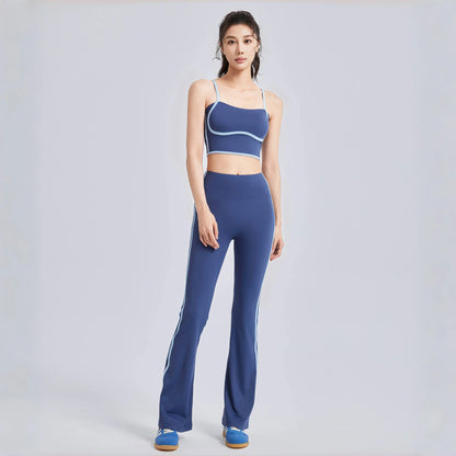 2025 New Striped Fashion Yoga Set Women Gym Clothes Sexy Sports Bra High Waist Yoga Flared Pants Running Hip Lift Fitness Pants