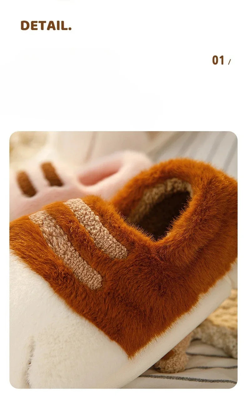 Winter Warm Slipper Women Home Fuzzy Cat Paw Claw Fur Plush Indoor Lazy Female Thermal Furry House Shoe Funny Flat flip flop.