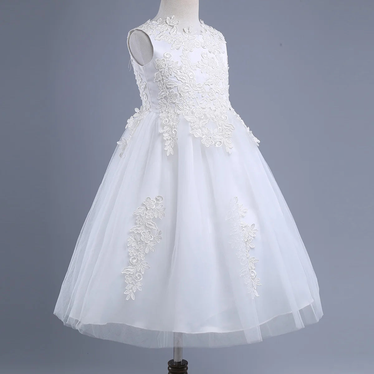 Blumenmädchenkleid mit floraler Spitze für Kinder, bestickt, für Hochzeit, Festzug, Brautjungfernkleid, ärmellos, Taufe, Kommunion, Ballkleid.