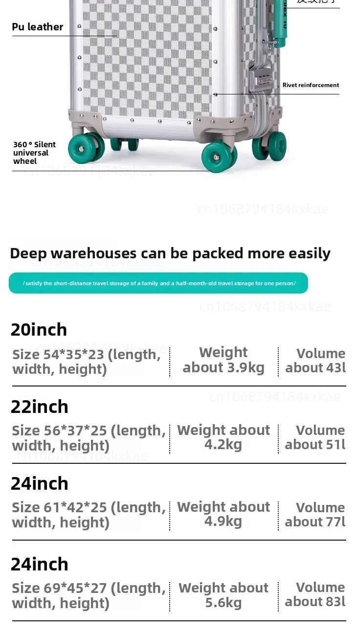 20-Zoll-Koffer aus Vollaluminium-Magnesiumlegierung mit großem Fassungsvermögen, Rollgepäckkoffer, Geschäftsreisekoffer auf Rädern.