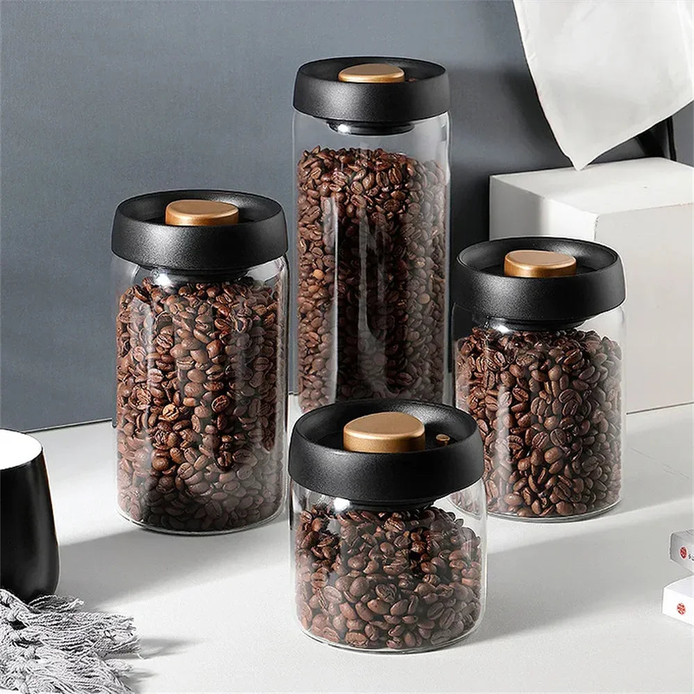 Coffee Beans Vacuum Sealed Tank Transparent Glass Food Storage Jars Household Moisture-proof Air Extraction Airtight Container.