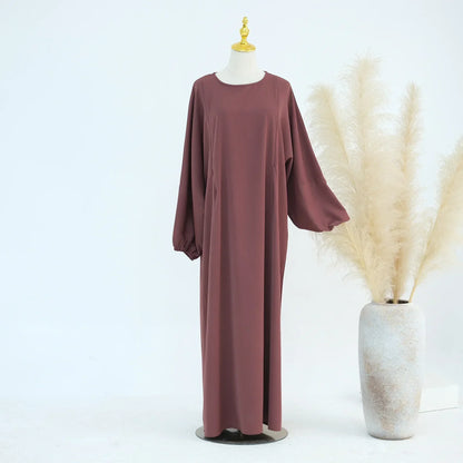 Women Dress Soft Nida Nursing Mother Abaya with Side Zip Front Islamic Clothing Puff Sleeves Breastfeeding Abaya Modest Dresses.