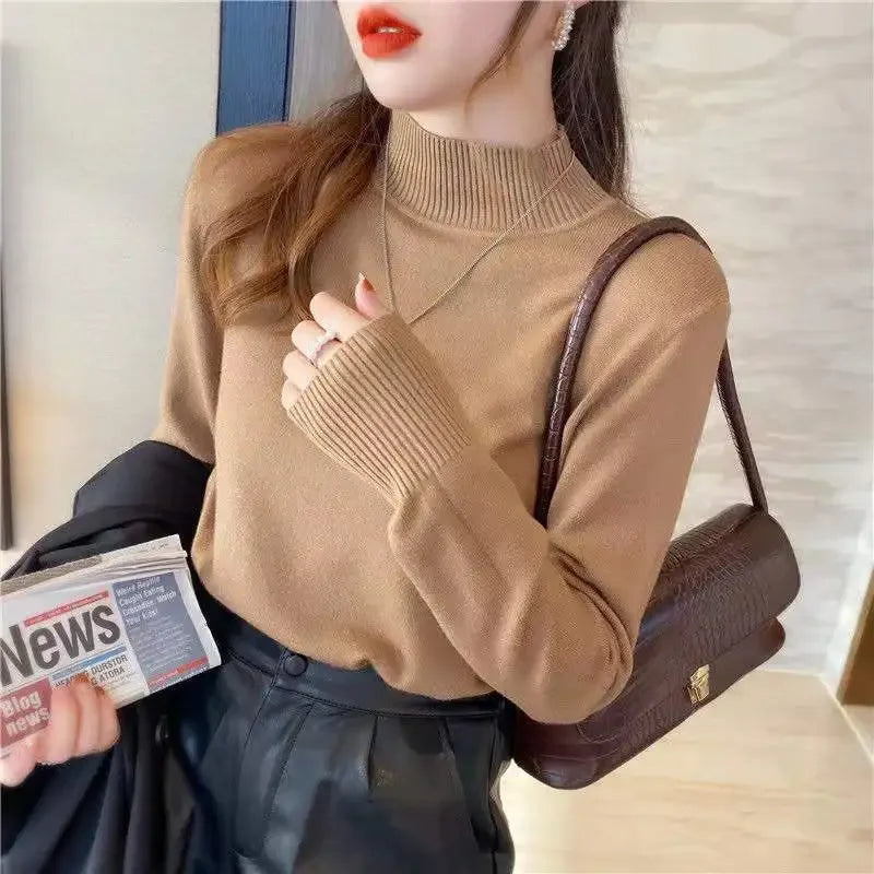 Herbst Winter Chic Bottom Pullover Frauen Mode Rollkragen Pullover Lose Langarm Gestrickte Jumper Weiche Warme Pull Femme Top