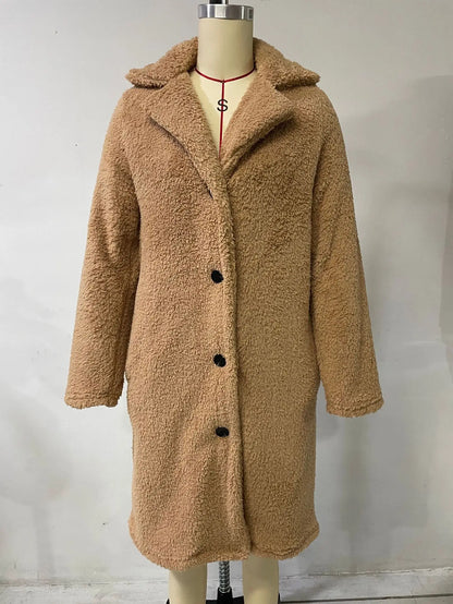 2025 frauen Winter Faux Wolle Mischungen Warme Mantel Einreiher Oberbekleidung Teddy Plüsch Mäntel Weibliche Chic Streetwear Mäntel 5XL.