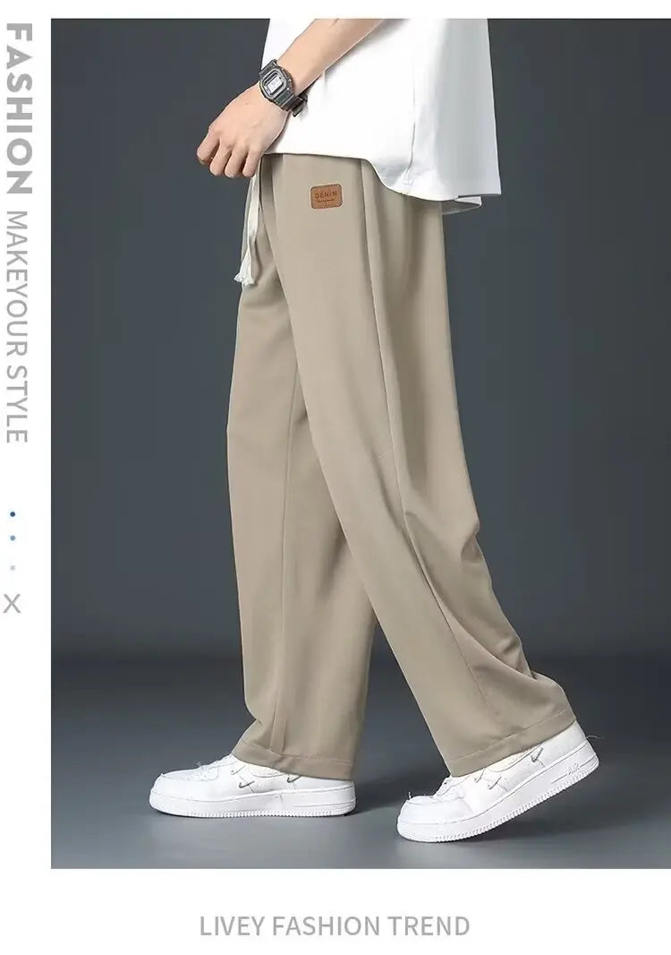 Casual long pants for boys, ice silk quick drying pants for spring and summer, thin, trendy brand straight tube, loose, hanging.