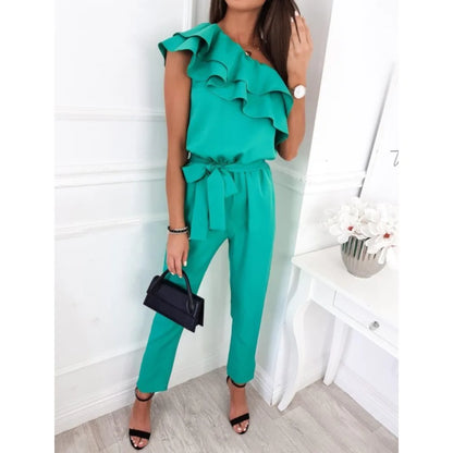 Summer Sexy Strapless Sleeveless Women's Party Jumpsuit Fashion Peplum Slim Fit Lace Up Elegant Female Office Jumpsuit Bottoms.